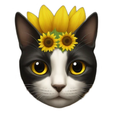 sunflower around black cat face sticker
