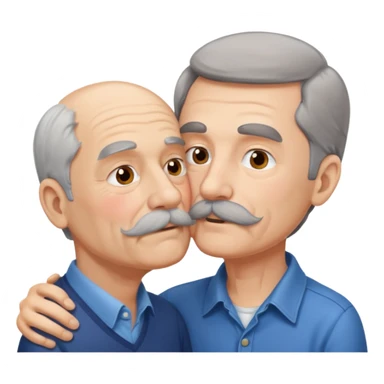 Young brunette man with mustache kissing old man with gray hair sticker