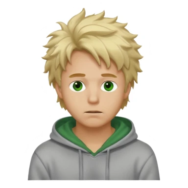 Hot, fluffy messy  hair blond guy with green eyes and grey hoodie closed mouth sticker