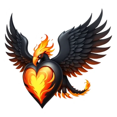 Black heart with wings and fire sticker