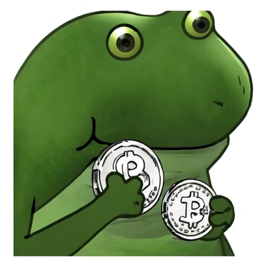 bufo frog (pepe) with a single coin in hand sticker