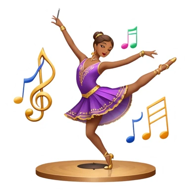 Icon for Choreography: a dancer in a graceful pose with musical notes, a director’s baton, a metronome and a dance floor. The icon should represent the art of choreography, with focus on movement, timing, and creativity. Transparent background. sticker