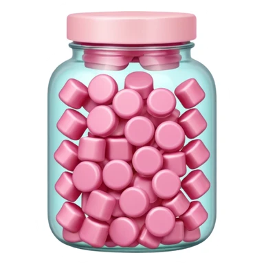 Transparent jar filled with pastel pink collagen gummies, soft light sticker