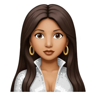 Toni Braxton with long dark brown hair, white sequin outfit sticker
