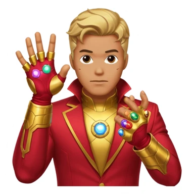 create an ironman with the infinity gauntlet emoji make it look really nice and make him snap his fingers with the infinity stone sticker