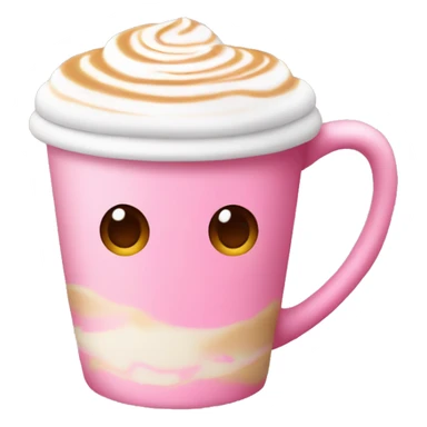 A pink cup of latte with latte art sticker