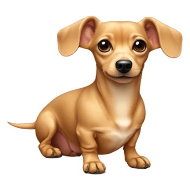A tan beige dachshund and Chihuahua mix with one ear up and another ear down sitting  sticker