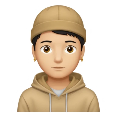 {
  "type": "human",
  "look": "male, tan hoodie, brown cap, gold jewelry, calm face, front view",
  "description": "a young man wearing a hoodie and cap, looking relaxed and confident"
} sticker