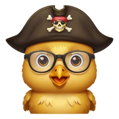 chick animal with glasses, pirate, yellow sticker