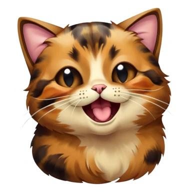 Cinematic Cute Yawning Tortoiseshell Cat Portrait Emoji, Head slightly tilted with a wide, adorable yawn and half-closed, dreamy eyes, featuring a warm, mottled fur of rich browns and blacks, simplified yet irresistibly cute, highly detailed, glowing with a soft, slumbering radiance, high shine, exuding a relaxed, drowsy charm, styled with a gentle, soft glowing outline, capturing the essence of a tortoiseshell cat in a precious moment of sleepy delight! sticker