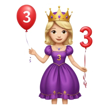 queen wearing dress, holding balloon in shape of number 3 sticker