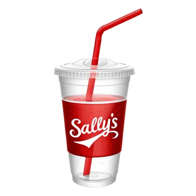 White take out Soda cup with the word “Sally’s” printed on it in red sticker