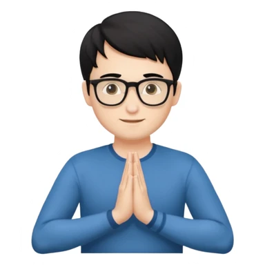 A white Man with black hair doing namaste with wearing specs sticker
