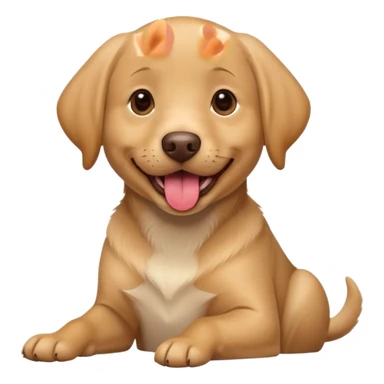Happy light brown Labrador Full-grown dog sitting on beige background, wide smile with tongue out, looking at camera, playful and curious expression, professional portrait style sticker
