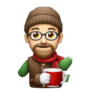 Rentier mit einer kaffe tasse in der hand mit einer santa mütze und schal sticker