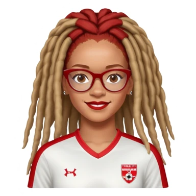 Rihanna with freckles and soccer mom dreadlocks island red and white jersey and cateye eyeglasses beautiful smile sticker