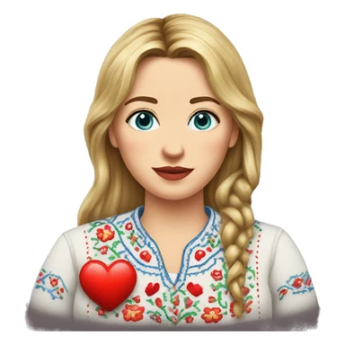 A Ukrainian woman in an embroidered shirt holds a heart in her hands sticker