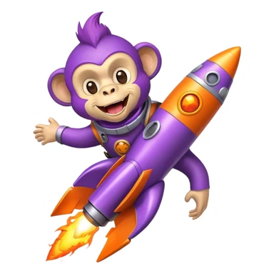 purple punk laughing monkey flying in a rocket with fire sticker