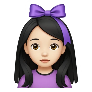 little girl with ribbon hairclip, long black hair sticker