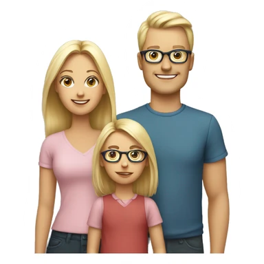 Mom and dad with glasses and their kids, blond girl and a boy. sticker