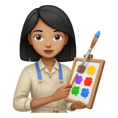 black haired light brown skinned painter girl with canvas sticker