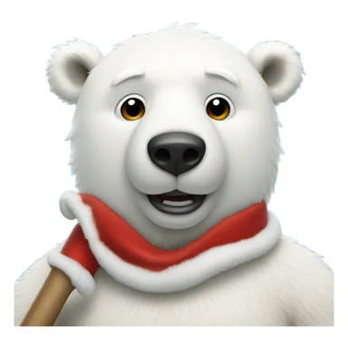 Polar bear wearing Christmas gear holding a bat sticker