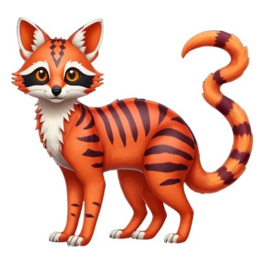 Rare realistic red burgundy sanguine orange black gradients lush tropical exotic cute epic pretty beautiful handsome gorgeous aesthetic colorful vibrant Vernid-Protogen-Primagen-Wickerbeast-Genet-Trico-species-Fakemon-hybrid-creature by LiLaiRa, beautiful intricate markings, full body sticker
