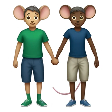 Two mice hold hands. one (boy) wears a dark blue T-shirt, the other (girl) wears a green leotard. no pants.  sticker