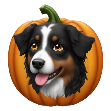 Small black australian shepherd dog in a pumpkin sticker