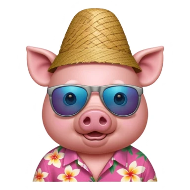 Pig with aloha shirt, birthday hat, sunglasses sticker