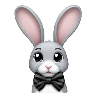 Grey bunny with a black and white stripped bow sticker