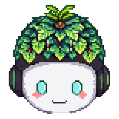 Green bomberman head only, round helmet with leaf-like antenna, cute white face, friendly eyes, pixel art style sticker