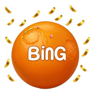 orange BINGO emoji, with confetti sticker