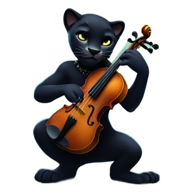An elegant black panther playing a violin in the middle of a forest, its fur glowing under the moonlight. The atmosphere is calm and magical, with musical notes floating in the air." sticker