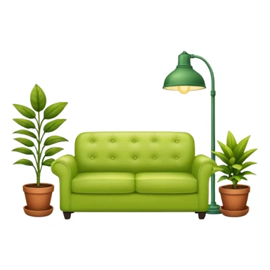 living room in ios emoji style

no TV, and make the couch a light green color

there is a lamp on one side and some plants on the other side sticker