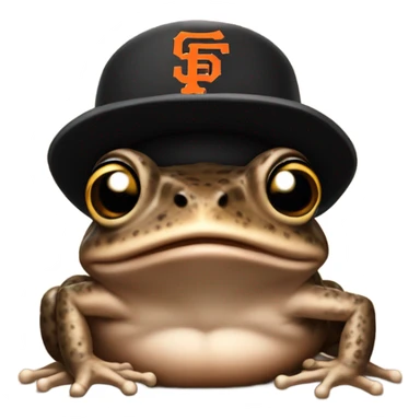 Brown toad with black San Francisco Giants hat sticker