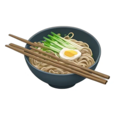 bowl of japanese buckwheat soba noodles with two chopsticks and spring onions sticker