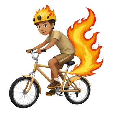 A boy riding his bike that has fire up a hill  sticker