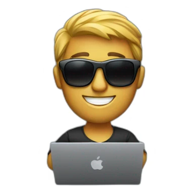 a tech man with sunglasses typing in macbook pro 14 inch sticker
