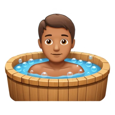 man in hot tub with wood hot tub sticker