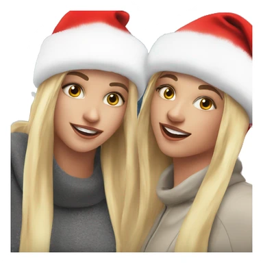 blonde girls with Santa hats outdoor selfie sticker