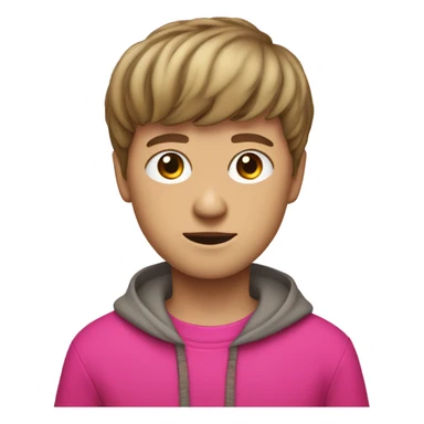 white boy Boy with a birdnest type haircut, brown bowl-cut wearing bright pink clothes  sticker