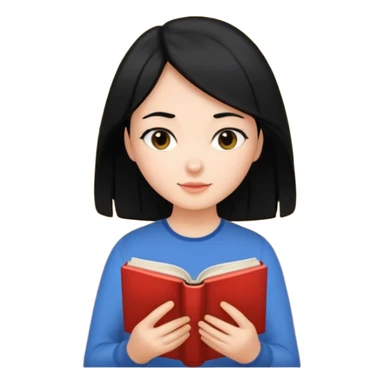 Girl black hair reading book sticker