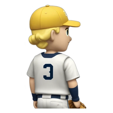 Blonde male baseball player. From back looking over shoulder. Name on back of uniform is C-Rob with a number 4 sticker