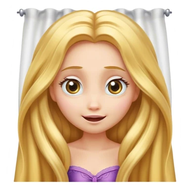 Cinematic Adorable Rapunzel Portrait Emoji, Playfully peeking out from behind a curtain of hair, big sparkling eyes, cheeks flushed with excitement, exuding charm and innocence, an absolute delight! sticker