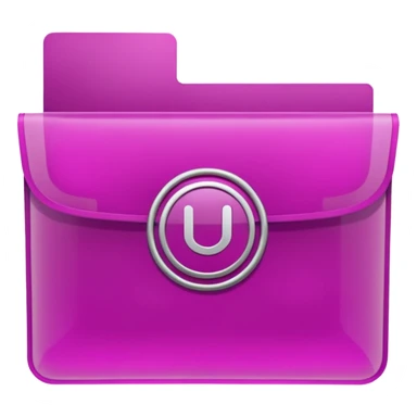A translucent magenta plastic folder with rounded corners, elastic string and button closure, subtle transparency, and a small university/academic symbol on the front. sticker
