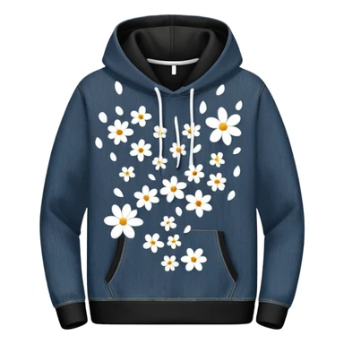 The BLACK Denim Tears Hoodie features a black base with distinctive white and black  open flower spots with empty space in the middle, These hollow ring-like patterns are scattered across. BLACK AND WHITE FLOWERS sticker