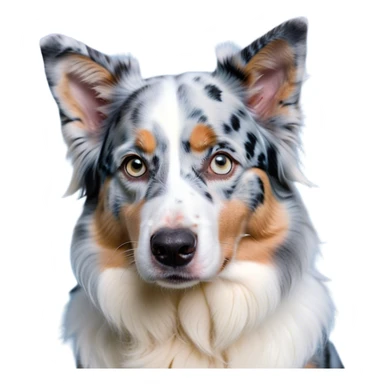 Cinematic Meme-Worthy Grumpy Blue Merle and White Australian Shepherd Portrait Emoji, Head held high but eyes filled with dramatic disappointment, smooth blue merle fur with stark white patches, deeply furrowed brow forming an unmistakable scowl, floppy ears slightly angled back in disapproval, piercing blue eyes glaring with pure exasperation, Simplified yet hilariously over-exaggerated features, highly detailed, glowing with an aura of supreme annoyance, high shine, exhausted yet judgmental, stylized with an almost regal pettiness, bright but brooding, soft glowing outline, capturing the essence of a pup that has seen it all and is thoroughly unimpressed, so meme-worthy it feels like it could instantly become the next viral sensation of grumpiness! sticker