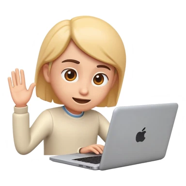 Online course, laptop screen with a person emerging teaching something. Lesson, video course, semi 3D emoji style sticker