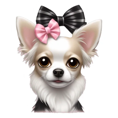 cute black with white long haired chihuahua with white stripe on forhead a cute pink bow sticker